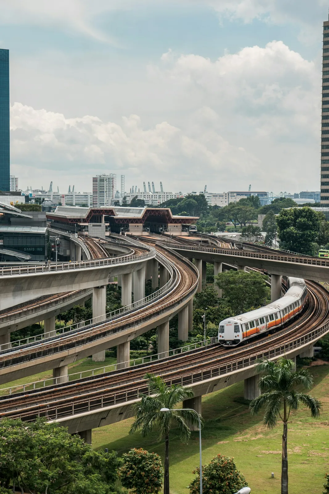 Singapore MRT train on an elevated viaduct